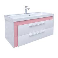 Тумба для ванной комнаты, подвесная, белая/розовая, 90 см, Color Plus, IDDIS, COL90P0i95